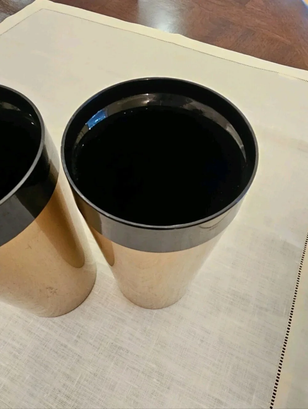 Vintage Thermo-Serv West Bend Insulated Gold Metallic Tumblers Set of 2